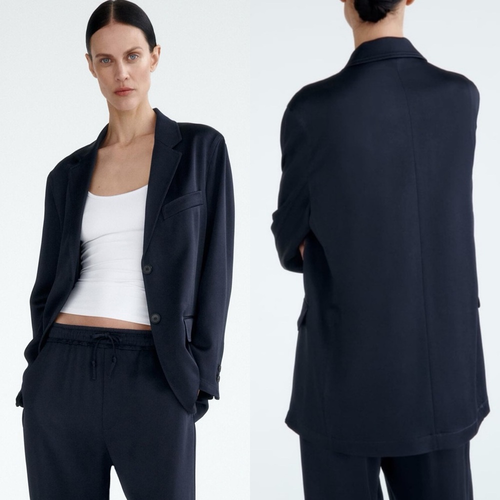 Zara Limited Edition Satin Effect Blazer Navy Blue Size XS NEW